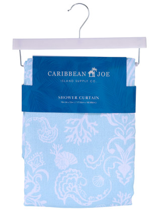 Thumbnail 1: Caribbean Joe oastal Damask Textured Shower Curtain 