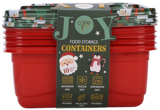 Thumbnail 2: CORE KITCHEN 10 Pc Christmas Joy Plastic Food Storage Containers w/ Lids  