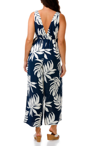 Thumbnail 1: Inspired Hearts Juniors' Sleeveless Tropical Halter Wide Leg Jumpsuit  