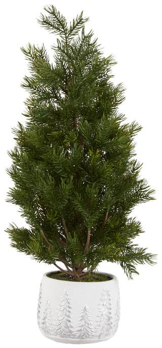 Thumbnail 1: Supreme Silk 24 in Christmas Silk Pine in White Pot 