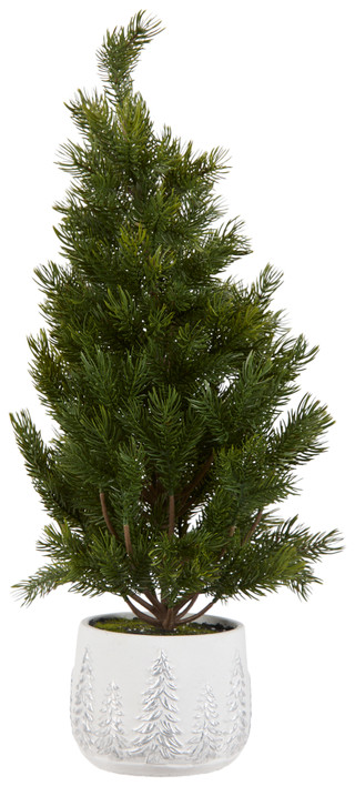 Thumbnail 2: Supreme Silk 24 in Christmas Silk Pine in White Pot 