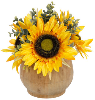 Thumbnail 1: Home For The Harvest  Sunflower & Eucalyptus Floral Arrangement in Wood Vase 
