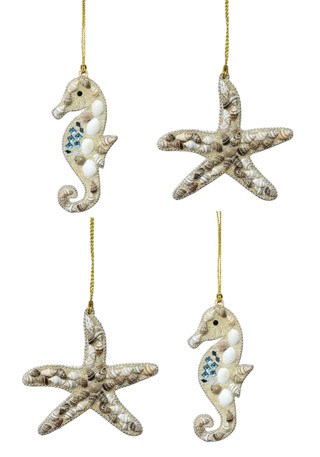Thumbnail 1: INDIA CONNECTION Beaded Seahorse & Starfish Ornament Set - 4 Piece 