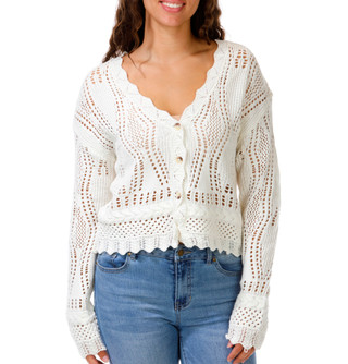 Thumbnail 2: Sweater Girls Juniors Long Sleeve Pointelle Cardigan 