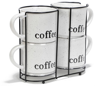 Thumbnail 1: Boston Warehouse 4 Pk of 13 OZ Stacking Coffee Cups w/ Metal Display Rack  