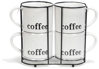 Thumbnail 2: Boston Warehouse 4 Pk of 13 OZ Stacking Coffee Cups w/ Metal Display Rack  