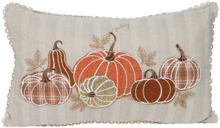 Thumbnail 1: . 14x24 Autumn Embroided Pumpkin Pillow 