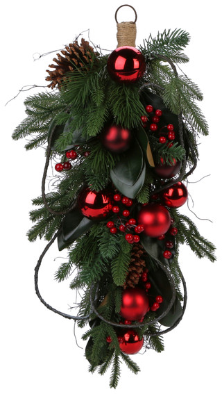 Thumbnail 2: Supreme Silk 30 In Berry Pinecone Magnolia Leaf Christmas Teardrop 