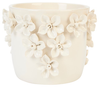 Thumbnail 1: Sagebrook Home 8" Ivory Floral Applique Planter 