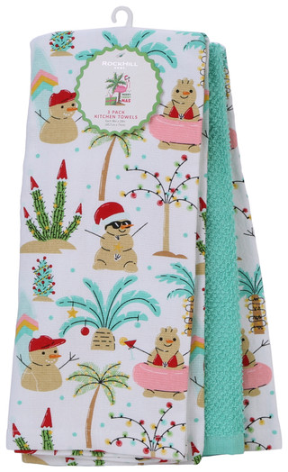 Thumbnail 2: Rockhill Home 3 Pk Tropical Snowman Christmas Kitchen Towels 