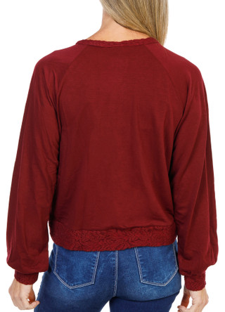 Thumbnail 2: Bobeau Women's Long Sleeve Raglan Button Up Pullover Top  