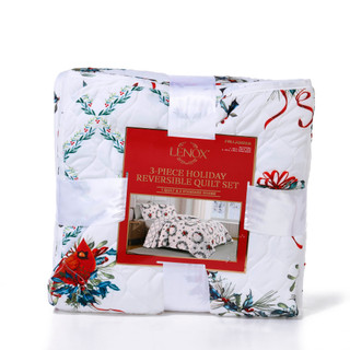 Thumbnail 2: Lenox 3 Pc Christmas Poinsettia Queen Reversible Quilt Set  