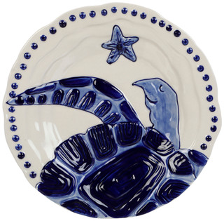 Thumbnail 1: BLUE SKY Magic Sea Turtle Dinner Plate, Cobalt Blue 