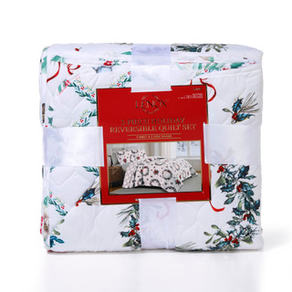 Thumbnail 1: Lenox 3 Pc Christmas Wreath King Reversible Quilt Set  