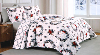 Thumbnail 2: Lenox 3 Pc Christmas Wreath King Reversible Quilt Set  