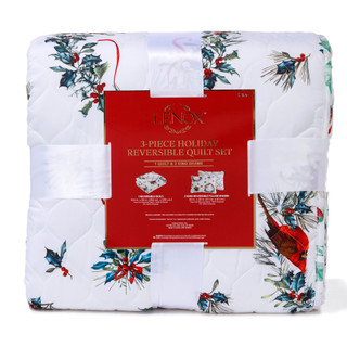 Thumbnail 3: Lenox 3 Pc Christmas Wreath King Reversible Quilt Set  