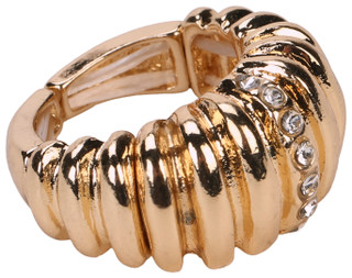 Thumbnail 1: Laundry Gold Tone Stretch Chunky Ribbed Crystal Ring 