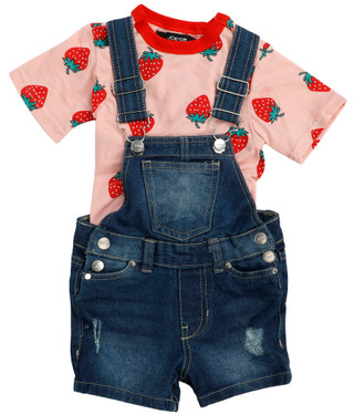 Thumbnail 3: Joe's Jeans Baby Girls 2 Pc Strawberry Denim Overalls Set 