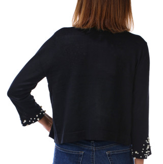 Thumbnail 2: Nina Leonard Women's 3/4 Pearl Embossed Sleeve Bolero Shrug Jacket  