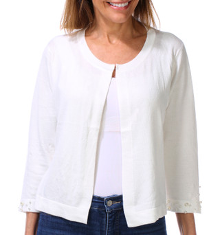 Thumbnail 1: Nina Leonard Women's 3/4 Pearl Embossed Sleeve Bolero Shrug Jacket  