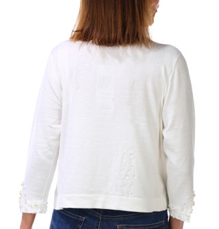 Thumbnail 3: Nina Leonard Women's 3/4 Pearl Embossed Sleeve Bolero Shrug Jacket  