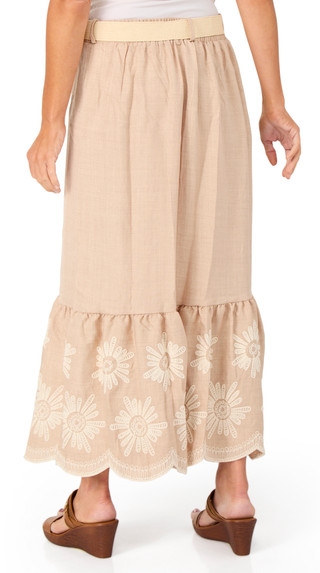 Thumbnail 2: Ana & Rose Women's Belted & Embroidered Hem Skirt w/ Buttons 