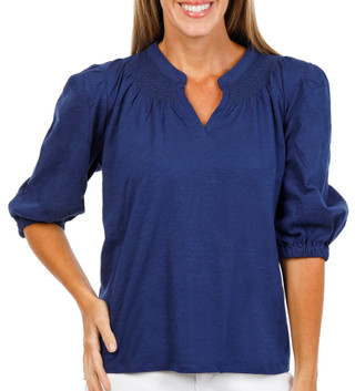 Thumbnail 2: Lands End Women's 3Q Sleeve Smocked Slub Top 
