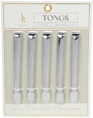 Thumbnail 1: ARTISAN ROW 5 Pk Stainless Steel Silver Tongs 