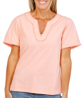 Thumbnail 2: Lands' End Women's Split Neck Trimmed Top 