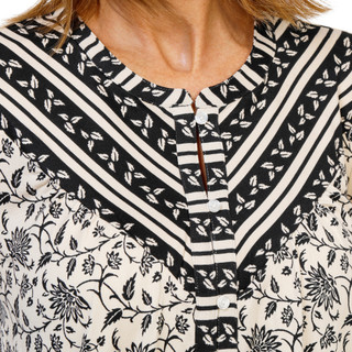 Thumbnail 1: Bobeau Women's Long Sleeve Mixed Print Button Up Top 