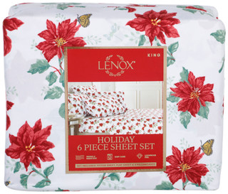 Thumbnail 1: Lenox 6 Pc Holiday Poinsettia Butterfly King Sheet Set 