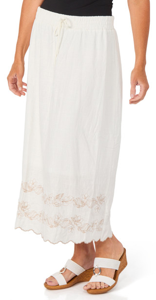Thumbnail 1: AGB Women's Embroidered Hem Crepon Skirt 