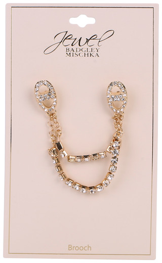 Thumbnail 1: BADGLEY MISCHKA Gold Tone Rhinestone Chain Brooch 