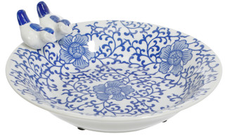 Thumbnail 1: Sagebrook Home Blue Floral Chinoiserie Bird Bath 