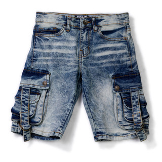 Thumbnail 2: True Indigo Boys' Cargo Denim Shorts with Flap Pockets 