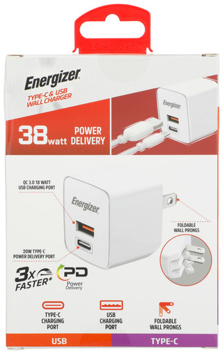 Thumbnail 1: Energizer 38W Type-C & USB Wall Charger 