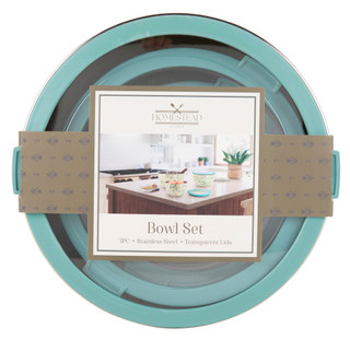 Thumbnail 3: HOMESTEAD 3 Pc Stainless Printed Bowl Set W/ Transparent Lids 