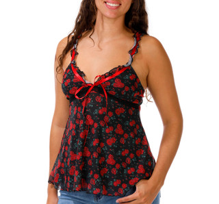 Thumbnail 1: Luv Betsey Juniors' Sleeveless Ruffle Rose Babydoll Tank 