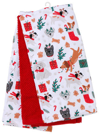 Thumbnail 2: Rockhill Home 3 Pk Merry Christmas Doggies Kitchen Towels  
