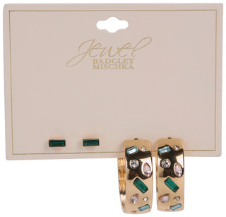 Thumbnail 2: BADGLEY MISCHKA 2 Pc Mixed Stone Hoop & Stud Earrings 