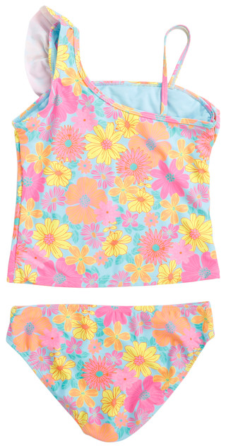 Thumbnail 1: Breaking Waves 2 Pc Girls Flower Print Ruffle  Tankini  