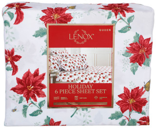 Thumbnail 1: Lenox 6 Pc Holiday Poinsettia Butterfly Queen Sheet Set  