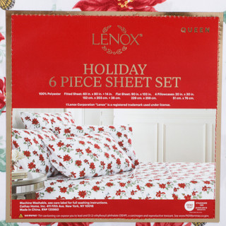 Thumbnail 2: Lenox 6 Pc Holiday Poinsettia Butterfly Queen Sheet Set  