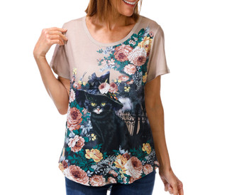 Thumbnail 2: ONE WORLD Women's Short Sleeve Embellished Harvest Top 
