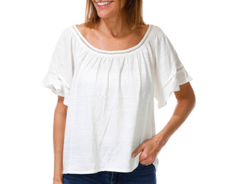 Thumbnail 1: MAX STUDIO Women's Short Flutter Sleeve Gauze Top 