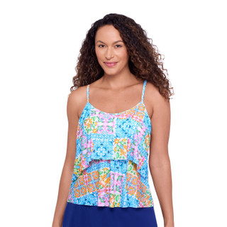 Thumbnail 1: American Beach Ikat Confetti Flounce Tankini Top 