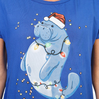 Thumbnail 2: Chubby Mermaids Women's Short Sleeve Christmas Manatee Graphic Tee  