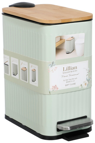 Thumbnail 1: LILLIAN AUGUST French Farmhouse 5L Slim Trash Bin w/ Bamboo Lid 