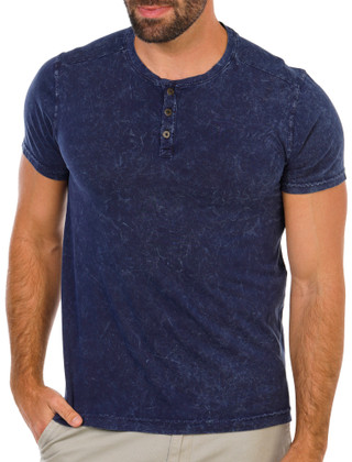Thumbnail 3: Maori Hook Men's Short Sleeve Marble Wash Henley Shirt 
