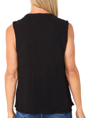 Thumbnail 1: Angels Forever Young Women's Sleeveless Split Neck Tie Front Top 